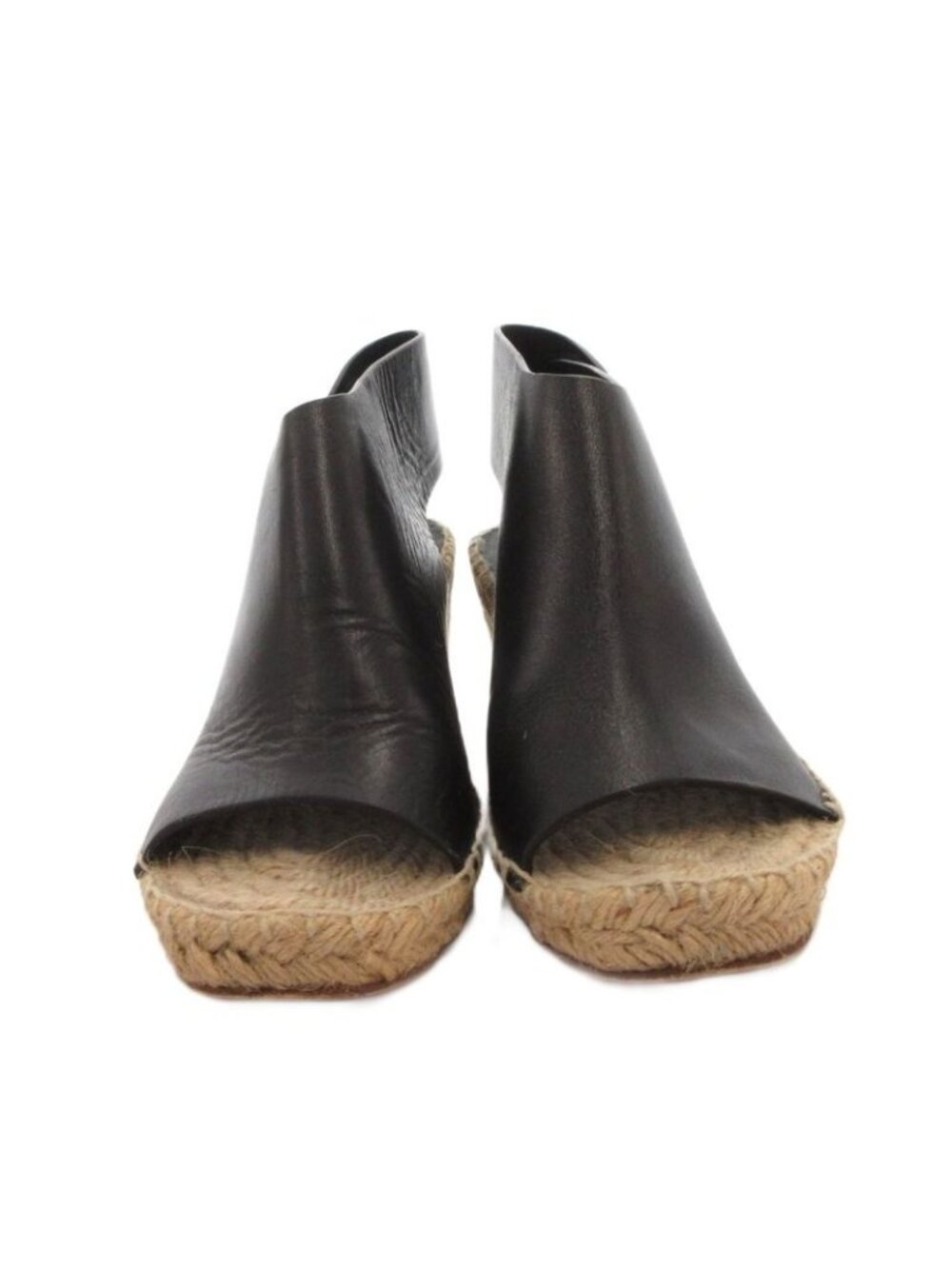 Celine Wedge Sole Sandals Espadrille Leather Bicolor 34 Black Beige - Picture 4 of 9